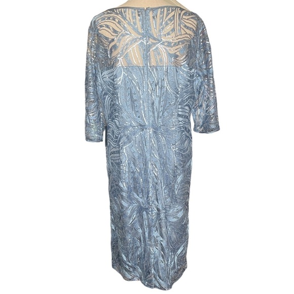 Tahari ASL Periwinkle Blue Sequin Lace Overlay Cocktail Dress Women's 16 - Picture 2 of 14